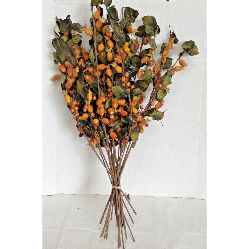 16 stems Frontgate Artificial Fruit Berry sugar floral picks orange green 28"